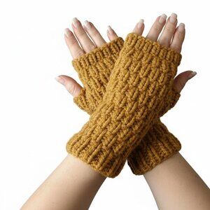 Handmade Knitted Fingerless Texting Gloves Mittens yellow